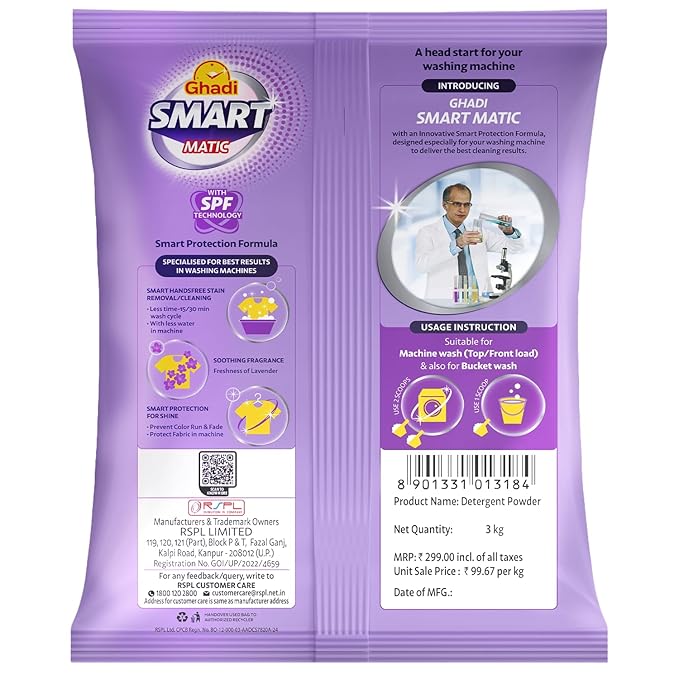 Washing Machine Detergent Powder with SPF Technology, Lavender Fragrance, 3kg Super Saver Pack - Image 4