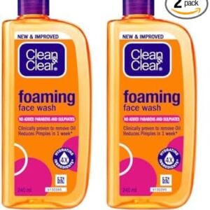 Clean & Clear Foaming Facewash for Oily Skin, Brown, 240ml (Pack of 2)