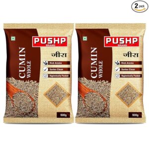 Pushp Whole Jeera | 500g Pouch | Premium Cumin Seeds | Aromatic & Flavorful | Ideal for Cooking, Tadka, Seasoning (Pack of 2)