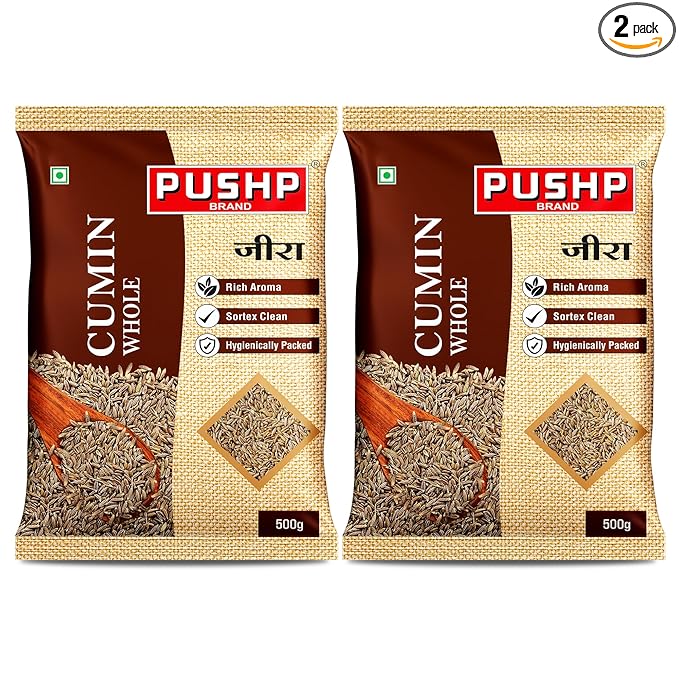 Pushp Whole Jeera | 500g Pouch | Premium Cumin Seeds | Aromatic & Flavorful | Ideal for Cooking, Tadka, Seasoning (Pack of 2)