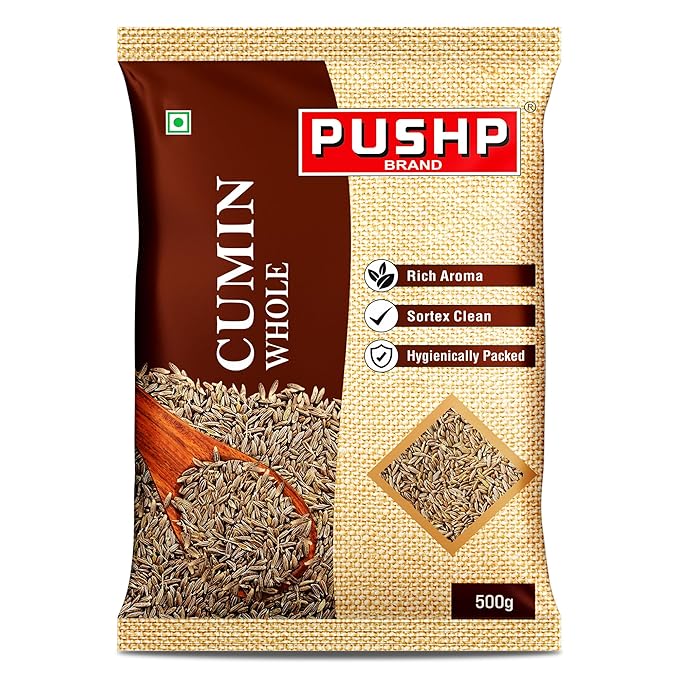 Pushp Whole cumin seeds (Sabut Jeera) | 500g Pouch | Pack of 1 |Premium Cumin Seeds | Aromatic & Flavorful | Ideal for Cooking, Tadka, Seasoning