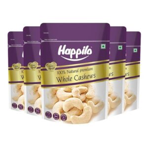 Happilo 100% Natural Premium Whole Cashews 500 g Value Pack | Whole Crunchy Cashew | Premium Kaju nuts | Nutritious & Delicious | Gluten Free & Plant based Protein (Pack of 5)