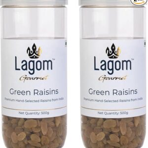 Lagom Gourmet Seedless Green Raisins 1KG | Premium Kishmish | All Natural, No Added Sugar, No Preservatives | Soft, Juicy & Sweet Raisins Dry Fruit | Vegan, Gluten Free, Non-GMO