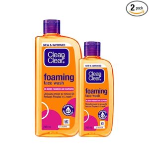 Clean & Clear Foaming face wash for oily skin, removes 99.8% pimple causing germs, Home & travel combo pack offer- Buy 240ml Get 100ml Free