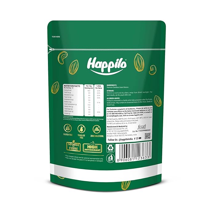 Happilo Premium Seedless Fresh Green Raisins Kishmish Nutritious Rich In Iron Value Pack 500Gram(Pack Of 2) - Image 2