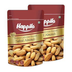Happilo Premium Californian Almonds Roasted & Salted 200 g | Badam Dry Fruit | High Protein Snack & Super Healthy Crunchy Nuts | Vitamins & Minerals Rich | Freshly Roasted and Lightly Salted
