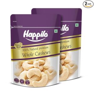 Happilo 100% Natural Premium Whole Cashews 500 g Value Pack | Whole Crunchy Cashew | Premium Kaju nuts | Nutritious & Delicious | Gluten Free & Plant based Protein (Pack of 2)