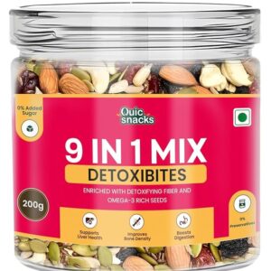 QuicSnacks 9 in 1 Mix Detoxibites Seeds | Nuts and Seed Mixes | Mixed Dry Fruits for Eating | Crunchy and Flavorful Snack | Trail Mix | Rich in Omega-3 | Improve Heart Health and Circulation (200g, 9 in 1 Mix Detoxibites)