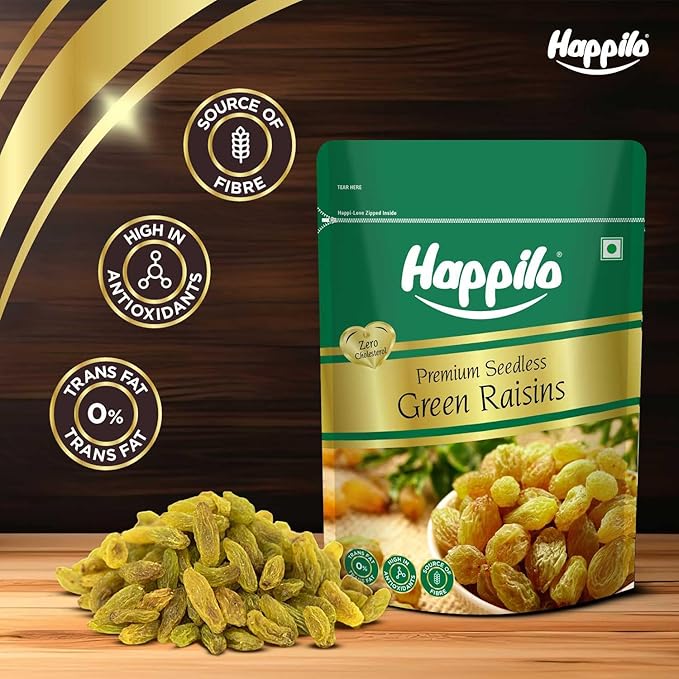 Happilo Premium Seedless Fresh Green Raisins Kishmish Nutritious Rich In Iron Value Pack 500Gram(Pack Of 2) - Image 3