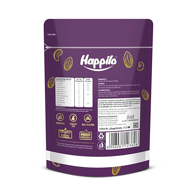 Happilo 100% Natural Premium Whole Cashews 500 g Value Pack | Whole Crunchy Cashew | Premium Kaju nuts | Nutritious & Delicious | Gluten Free & Plant based Protein (Pack of 2) - Image 2