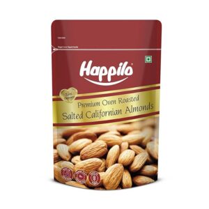 Happilo Premium Californian Almonds Roasted & Salted 200g, Dry Fruit, High Protien Snack and Super Healthy Crunchy Nuts