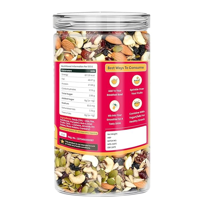 QuicSnacks 9-in-1 Mix Detoxibites Seeds 400g – Omega-3 Rich, Crunchy Vegetarian Trail Mix | Heart Health, Circulation & Energy Boost | Nuts, Seeds & Dry Fruits Snack - Image 3
