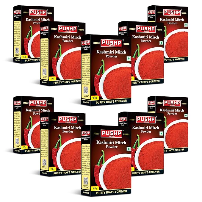 Pushp Brand Kasmiri Red Chilli Powder (100gm Pack of 10)