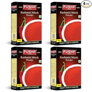 Pushp Brand Kasmiri Red Chilli Powder Box (Pack of 4, 100 grams in each pack)