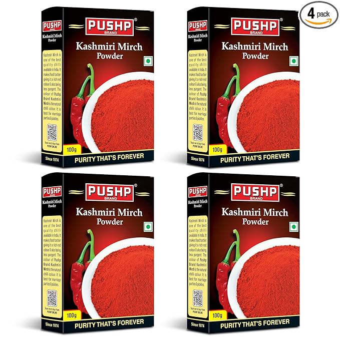 Pushp Brand Kasmiri Red Chilli Powder Box (Pack of 4, 100 grams in each pack)