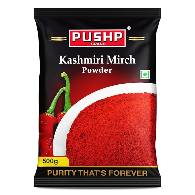 Pushp Brand Kashmiri Red Chilli Powder (Pouch Pack of 1, 500gm)