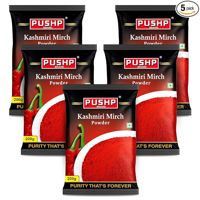 Pushp Brand Kashmiri Red Chilli Powder (200gm) (Pack of 5)