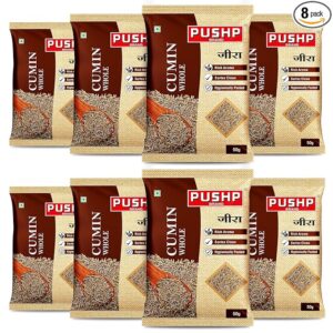 Pushp Whole Jeera | 50g Pouch | Premium Cumin Seeds | Aromatic & Flavorful | Ideal for Cooking, Tadka, Seasoning (Pack of 8)