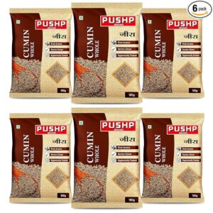 Pushp Whole Jeera | 100g Pouch | Premium Cumin Seeds | Aromatic & Flavorful | Ideal for Cooking, Tadka, Seasoning (Pack of 6)