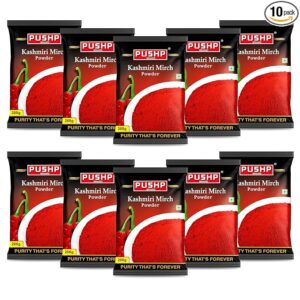 Pushp Brand Kashmiri Red Chilli Powder (Pouch Pack of 10, 200 grams in each pack)